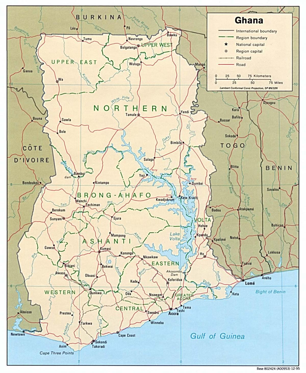 ghana Landkarte mit Städten und Gemeinden