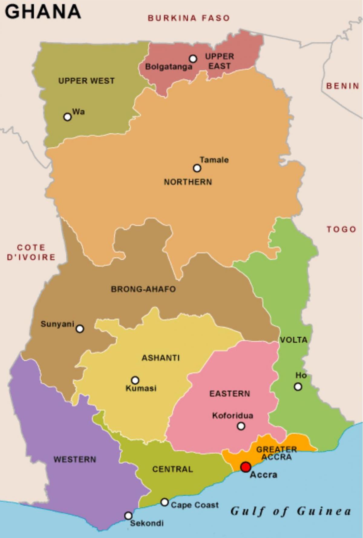 ghana, Karte und Regionen
